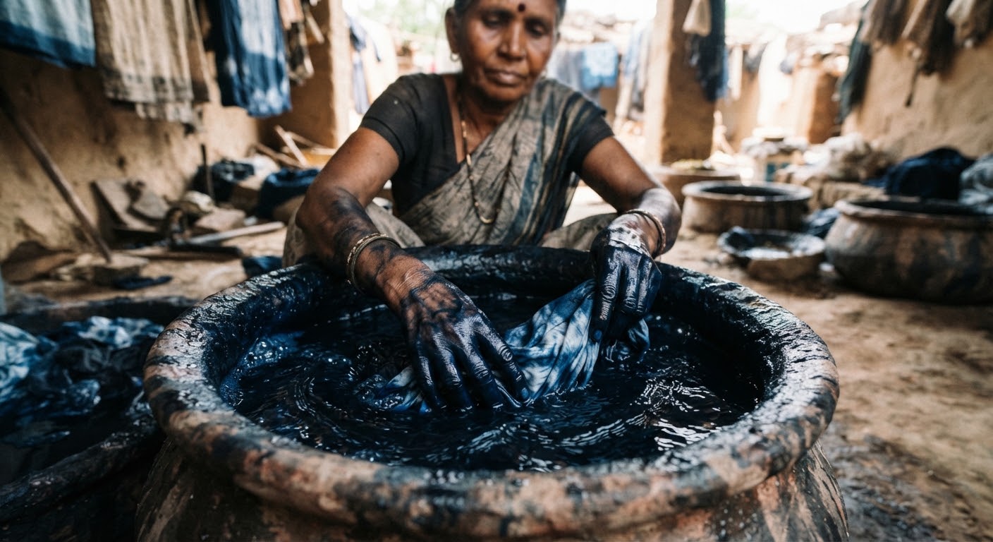 How Ajrak Gets Its Indigo: Sixteen Washes, One River