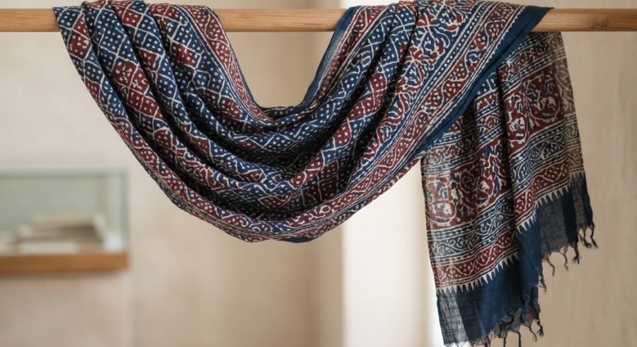Hand-Block Ajrak Shawl — Indigo — alternate view