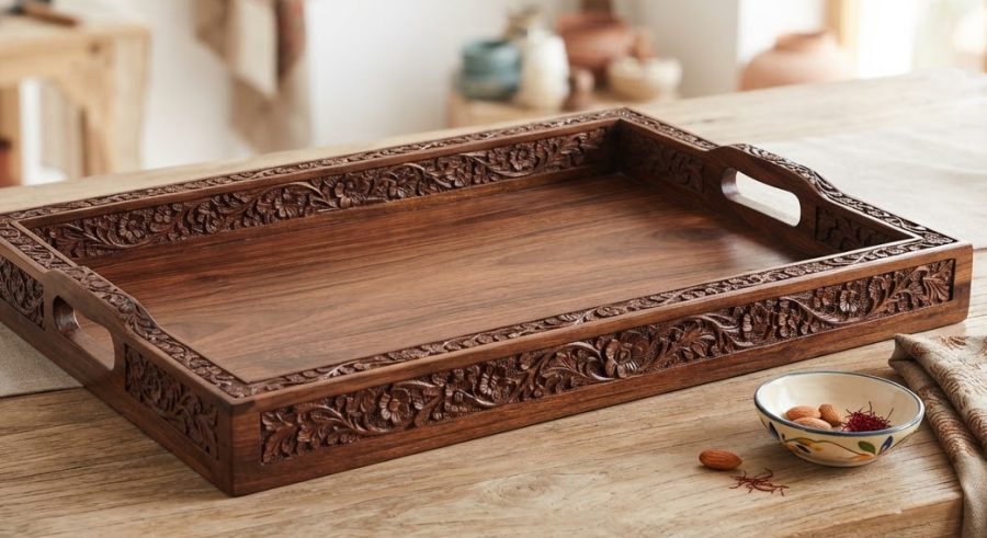 Carved Walnut Tray — alternate view