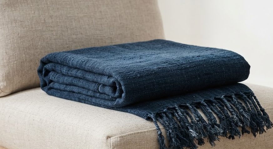 Indigo Cotton Throw — detail view